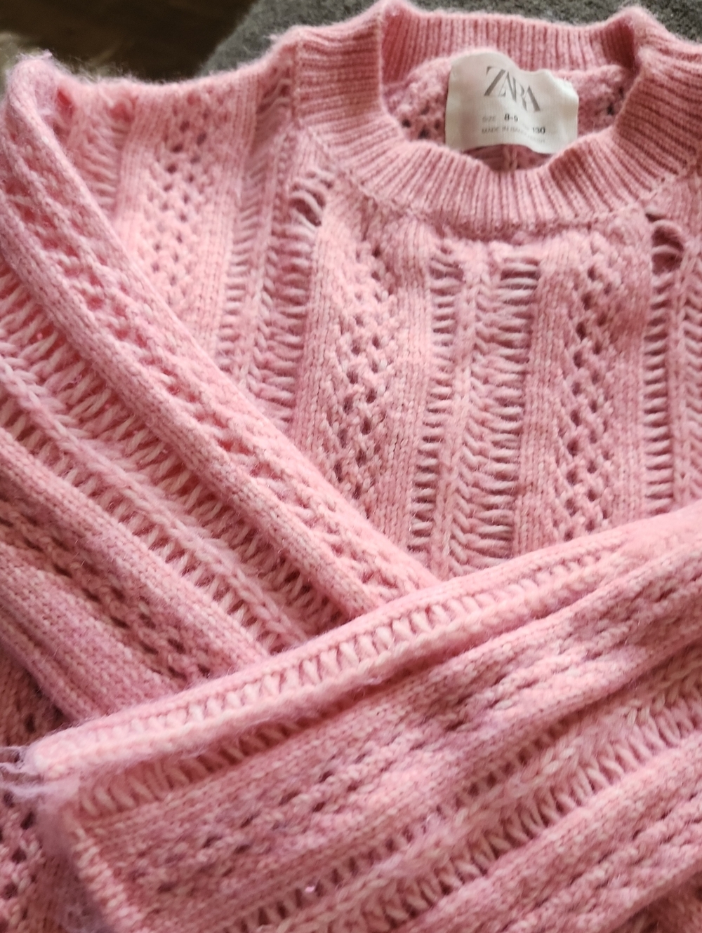 Zara Light Pink Openwork Crewneck Sweater